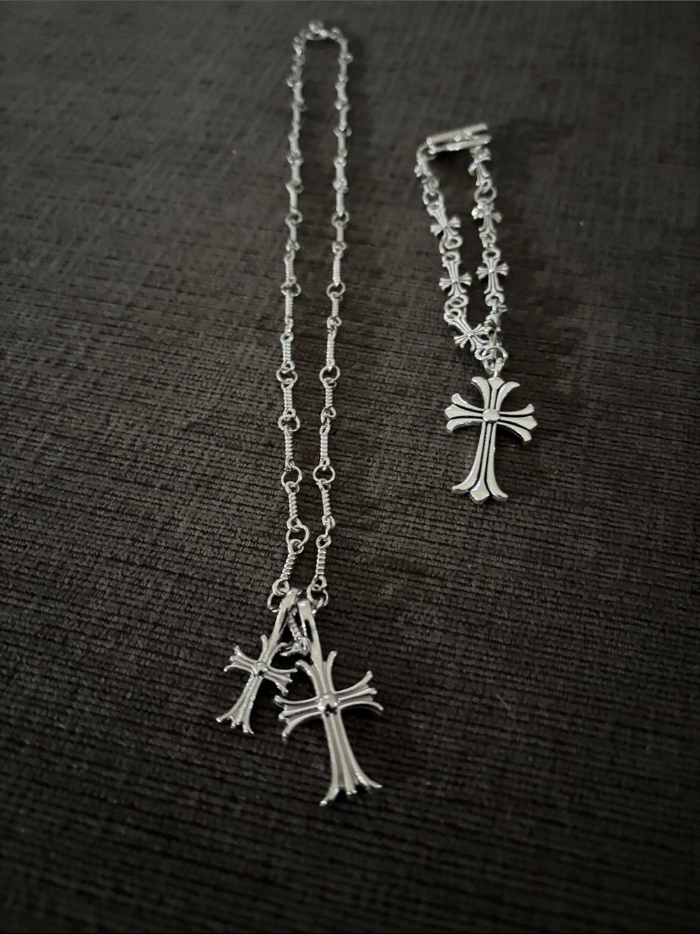 Silver Cross Pendant Necklace and Bracelet Set - Silver. New